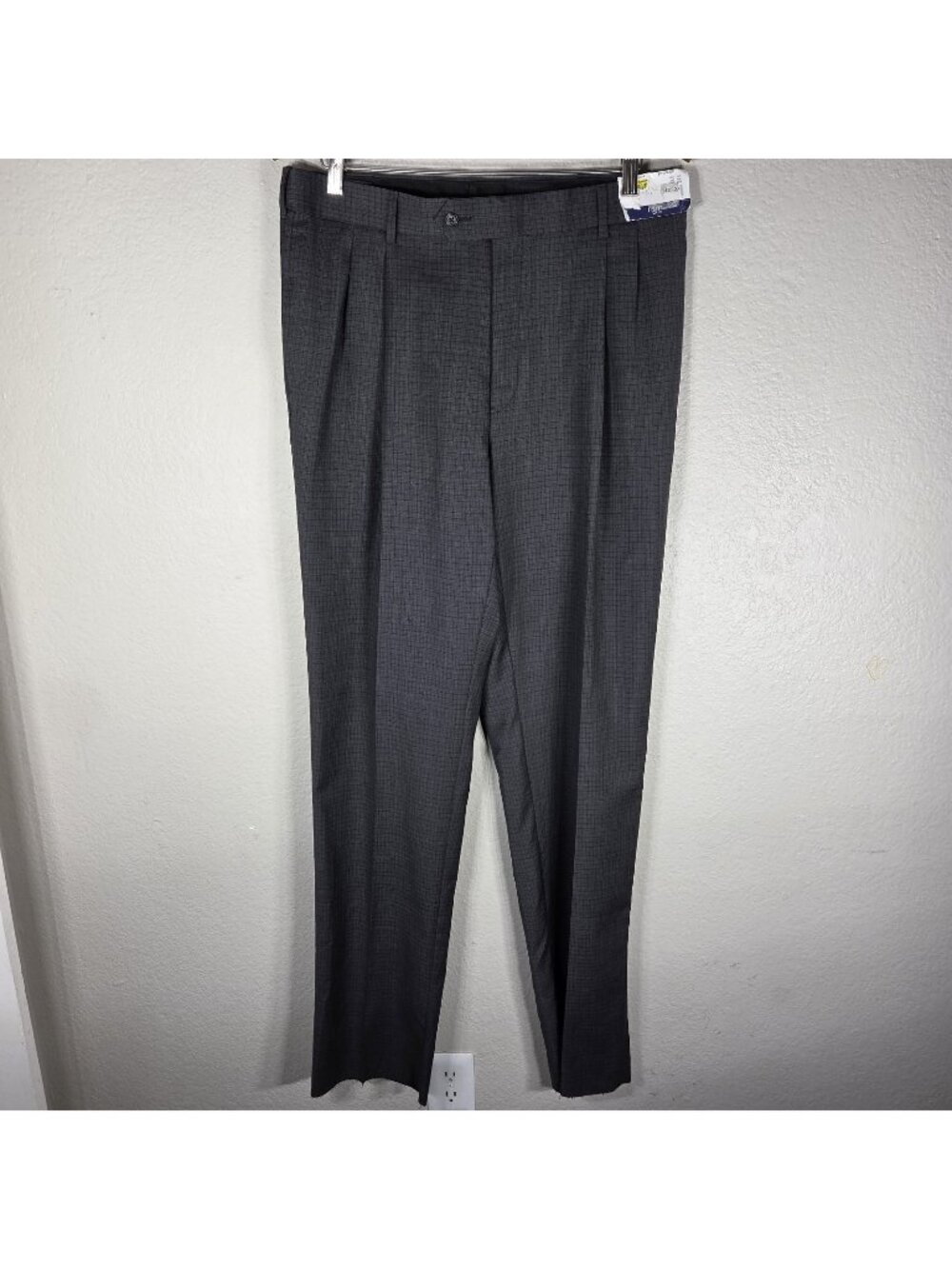 Hart Schaffner Marx Pants Men’s Size 35 Wool Micro-Check Pattern Dark Gray